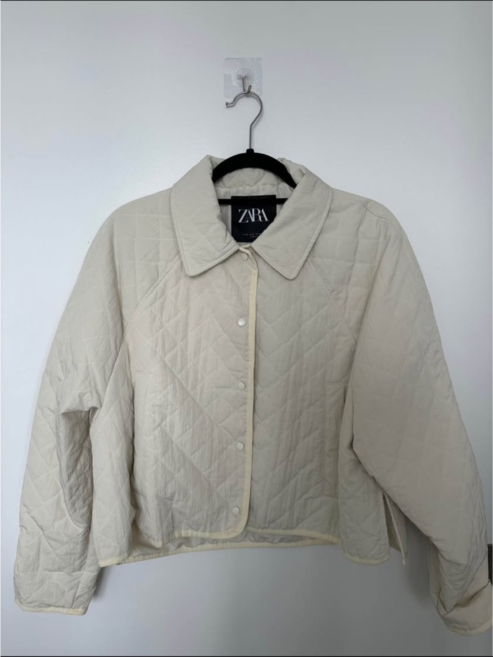 Zara Light Cream Quilted Puffer Jacket